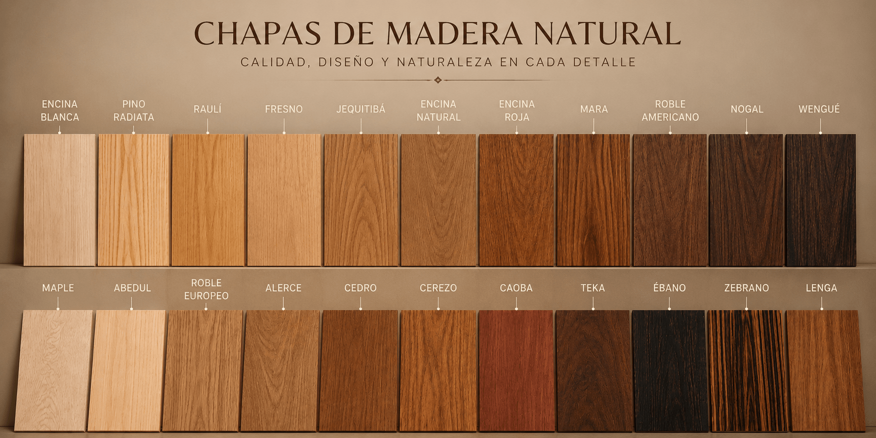 Chapas de madera natural disponibles para puertas, molduras, revestimientos y muebles a medida